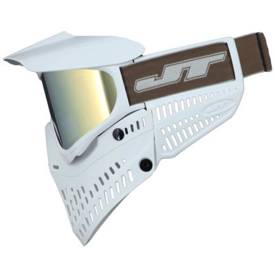 JT Proflex LE Paintball Mask All White w Gold Mirror Lens